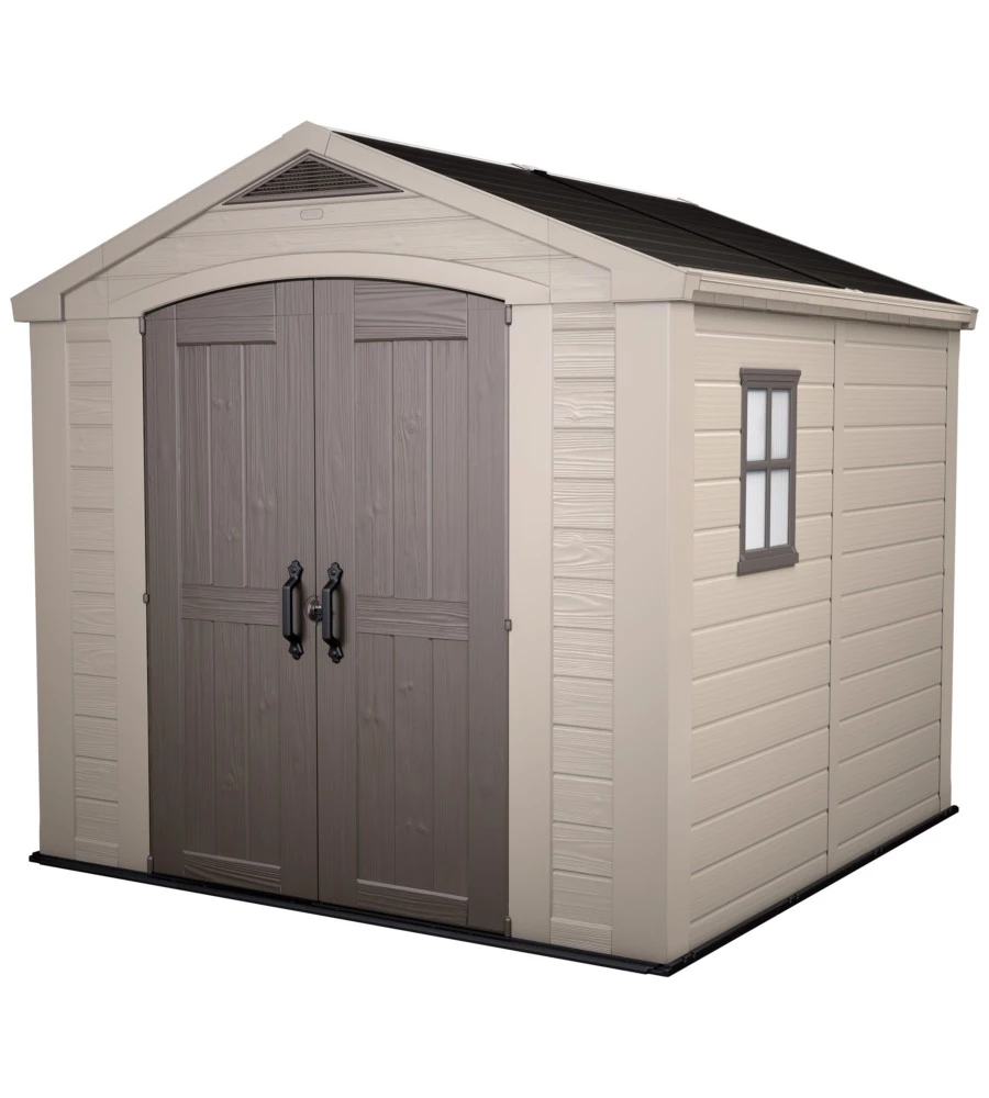 CASETTA DA GIARDINO KETER "FACTOR 8x8" IN RESINA COLORE BEIGE CON PORTA BATTENTE DOPPIA 256,5X255X243 CM